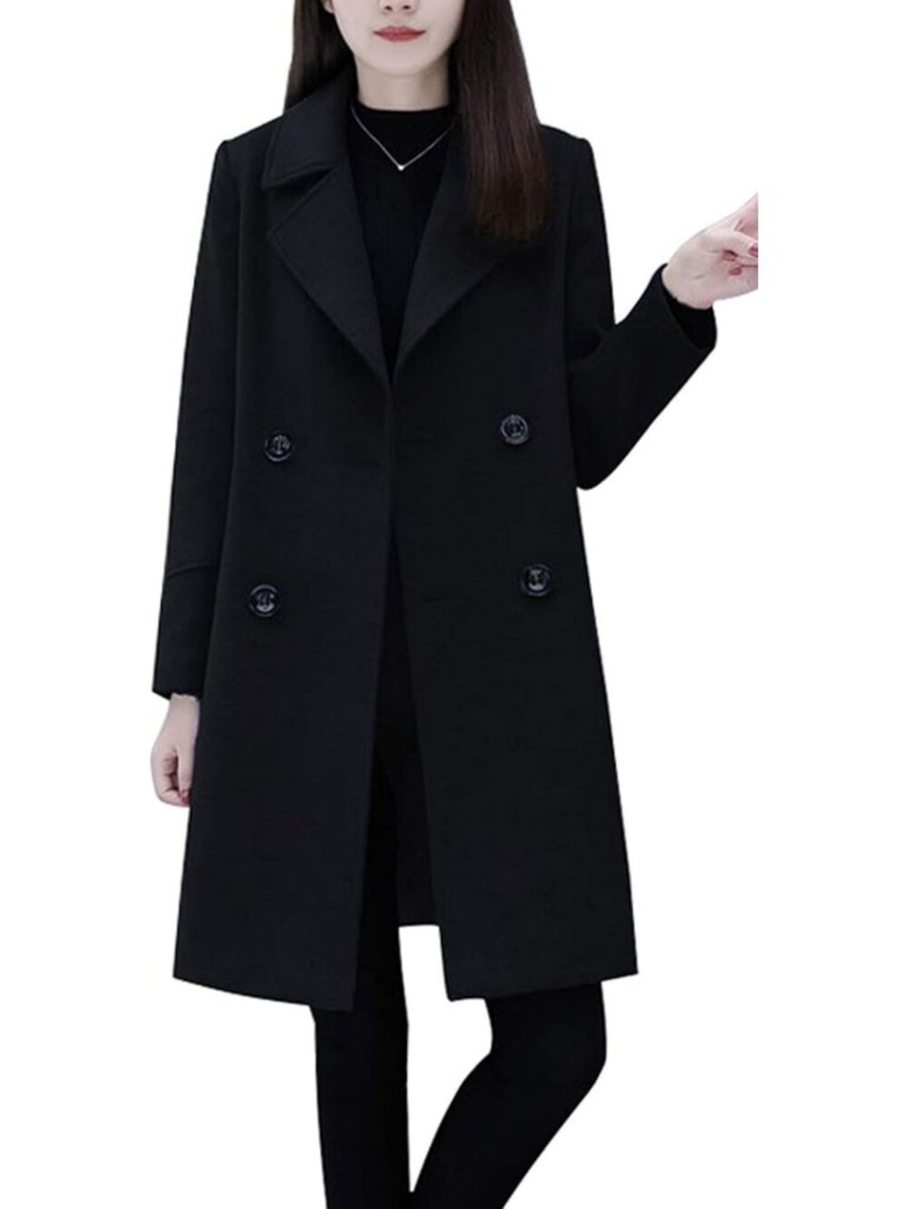 Chic Double Breasted Mid-Length Wool Blend Pea Coat for Women - Essential